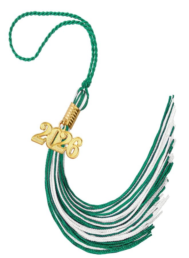 Nelisylux 2026 Tassel Graduation, Green and White Graduation Tassel, 2026 Tassel Charms for Graduations Cap Decorations, Tassels Memorial Grad Cords for College High School Graduate Hat Ceremonies Accessories - Image 1
